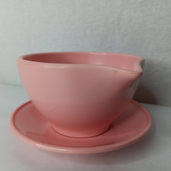 Vintage Boonton Ware Melamine Sugar Bowl Creamer Saucer Set Pink USA Made - Picture 6 of 16